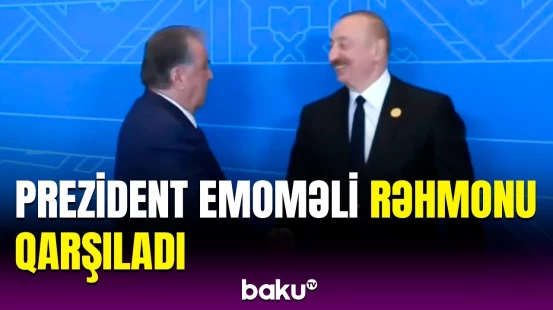 Tacikistan Prezidenti Emoməli Rəhmon Xankəndidə | Qarşılanma anından görüntülər