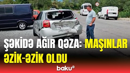 Şəkidə iki avtomobil toqquşdu | Yaralananlar var