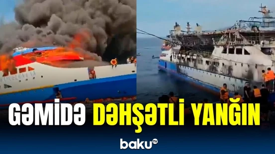 İndoneziya sahillərində göyərtəsində 280 sərnişin olan gəmi alovlandı