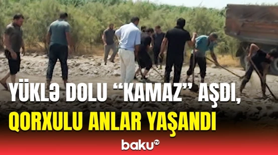 Goranboyda dəhşətli qəza | Yüklə dolu “KamAZ”ın aşdığı yerdən görüntülər