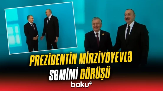 İlham Əliyevin Qəbələdə özbəkistanlı həmkarını qarşılama anı