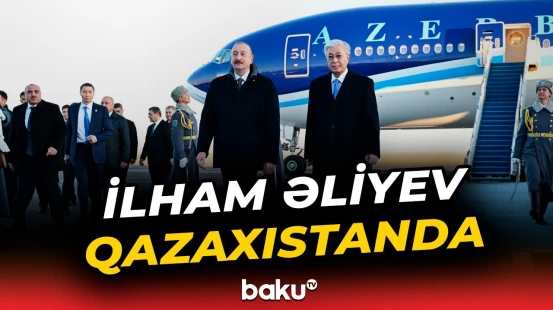 İlham Əliyevin Qazaxıstanda qarşılanma anı