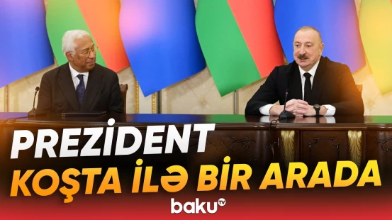 İlham Əliyev Antonio Koşta ilə birgə mətbuat qarşısında - Baku TV