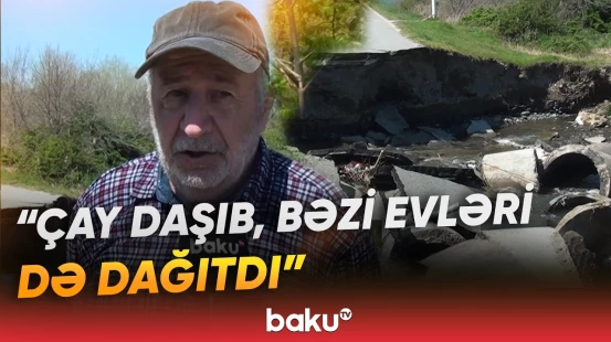 Xaçmazda leysan yağışları ciddi fəsad törətdi | Asfalt yol çökdü - Baku TV