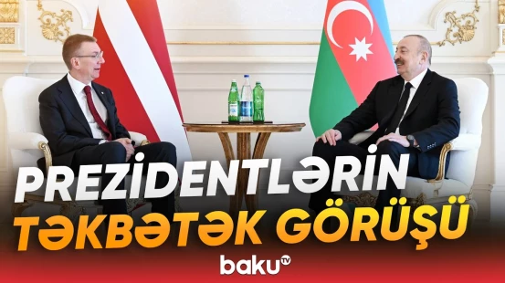 İlham Əliyevin Latviya Prezidenti ilə təkbətək görüşündən görüntülər - Baku TV