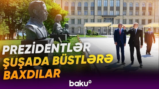 Prezidentlər Natəvanın, Bülbülün, Üzeyir Hacıbəylinin işğal dövründə güllələnmiş büstlərinə baxdılar