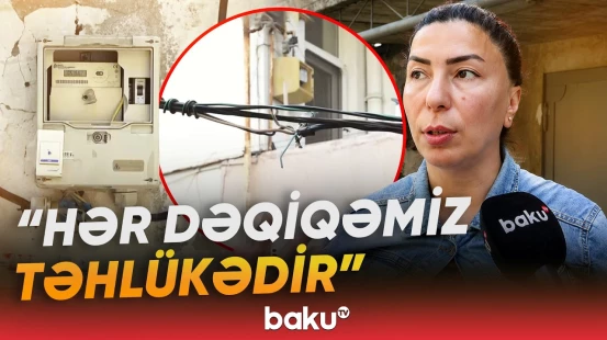 Xətai rayonunda qəzalı vəziyyətdə olan elektrik naqilləri sakinləri qorxuya saldı - Baku TV