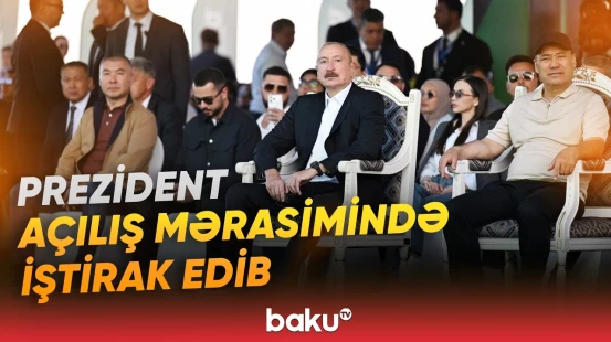 Açılışdan sonra prezidentlər qolf oyununun rəmzi başlama mərasiminə qatılıblar - Baku TV