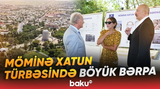 İlham Əliyev və Mehriban Əliyeva türbədə aparılan bərpa işləri ilə tanış olublar - Baku TV