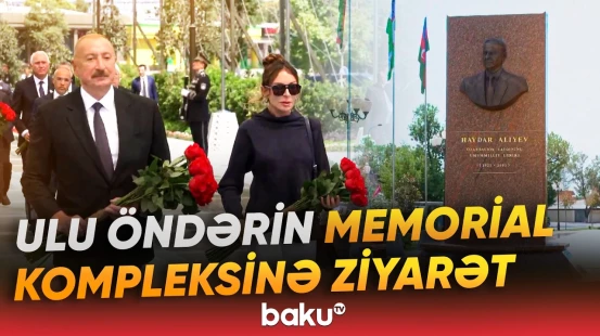 Prezident və xanımı Daşkənddə Heydər Əliyevin memorial kompleksinin önünə gül dəstələri qoydular