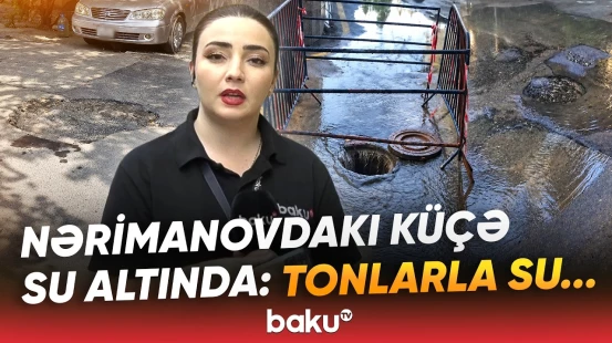Boru partladı, küçə suya qərq oldu | Su borusu bir həftədir təmir edilmir? - Baku TV