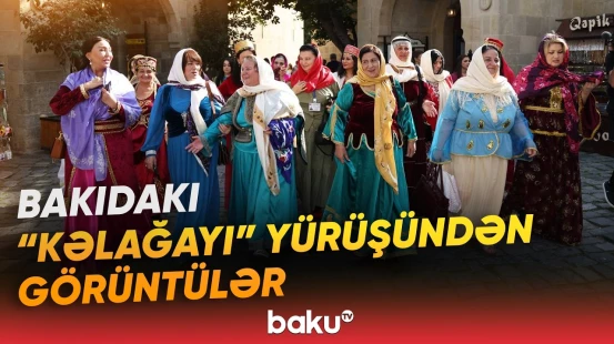 Rəngarəng kəlağayıları ilə yürüşə qatılan xanımlar hər kəsin diqqətini çəkdi - Baku TV