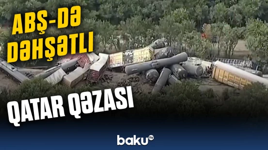 Təhlükəli maye daşıyan vaqonlar aşdı