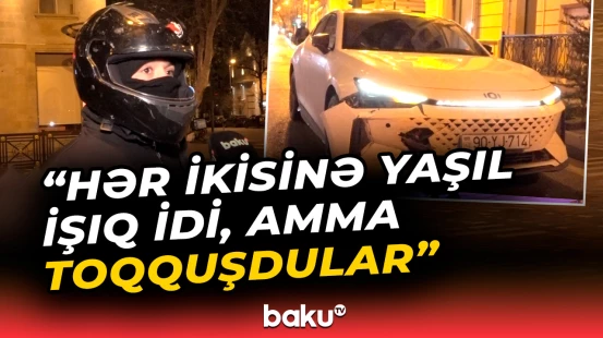 Paytaxtda motosikletlə avtomobil toqquşdu | Xəsarətalan var - Baku TV