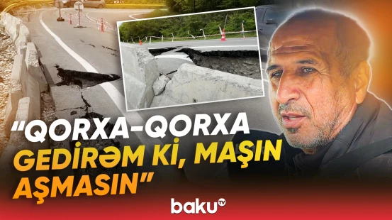 Ağsuda çökən yol sürücülərə təhlükəli anlar yaşatdı - Baku TV