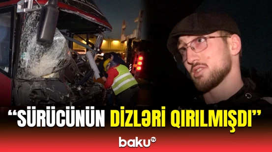 Evakuator aeroporta gedən ekspres avtobusuna çırpıldı | Baku TV hadisə yerində