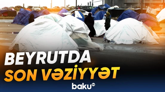 Beyrutda yağış altında qaçqın çadırları