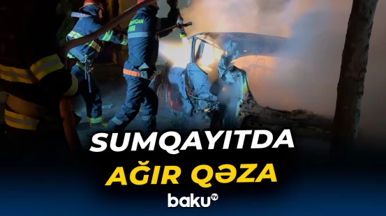 "Optima" ilə toqquşan "Prius" alışaraq yanıb