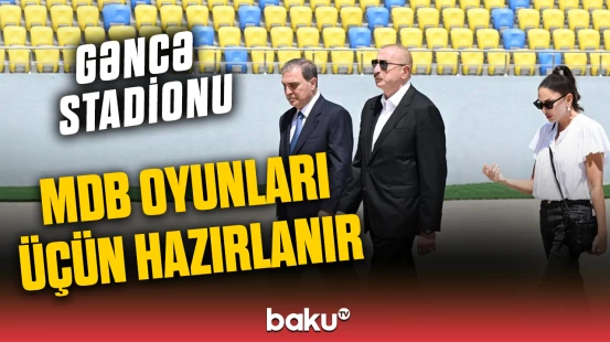 İlham Əliyev və Mehriban Əliyeva Gəncə şəhər stadionunda tikinti işlərinin gedişi ilə tanış olublar
