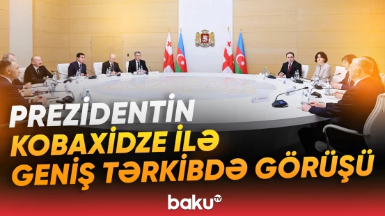 İlham Əliyevin Gürcüstanın Baş naziri İrakli Kobaxidze ilə geniş tərkibdə görüşü oldu