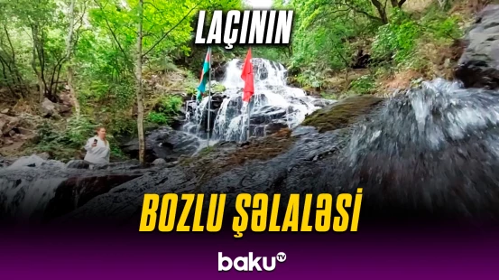 Laçının Bozlu şəlaləsindən möhtəşəm görüntülər