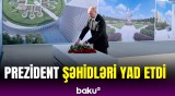 İlham Əliyev Zəfər parkında | Prezident xatirə daşının önünə gül dəstəsi qoydu