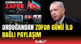 Ərdoğan İlham Əliyev və Azərbaycan xalqını 8 Noyabr - Zəfər Günü münasibətilə təbrik edib