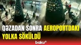 AZAL təyyarəsinin düşdüyü qəzadan sonra hava limanındakı yolka sökülür