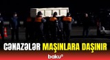 Ölənlərin cənazəsinin maşınlara daşınma anı | Bakı hava limanından son görüntülər