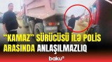 “KamAZ” sürücüsü yolun ortasında “hoqqa verdi” | Hadisənin anbaan görüntüləri