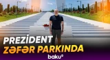 Prezident Xankəndidə Zəfər tağının önünə gül dəstələri düzdü - Baku TV