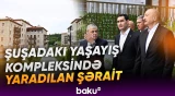 Azərbaycan və Türkmənistan prezidentləri Şuşa şəhərindəki birinci yaşayış kompleksində - Baku TV