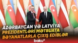 İlham Əliyev və Edqars Rinkeviçs mətbuata bəyanatlarla çıxış ediblər