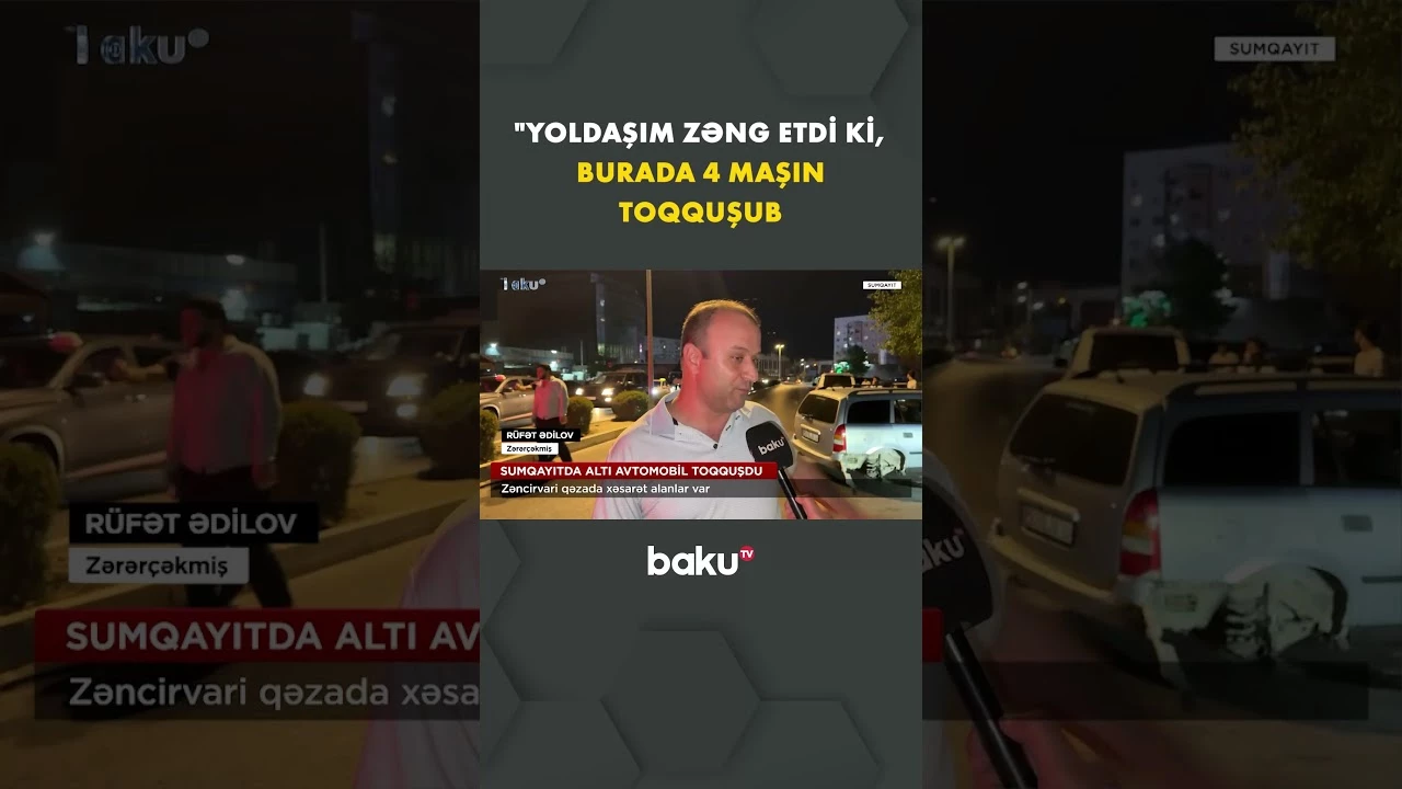 Sumqayıtda avtomobillərin toqquşduğu zəncirvari qəzada xəsarət alanların olduğu bildirilir - Baku TV