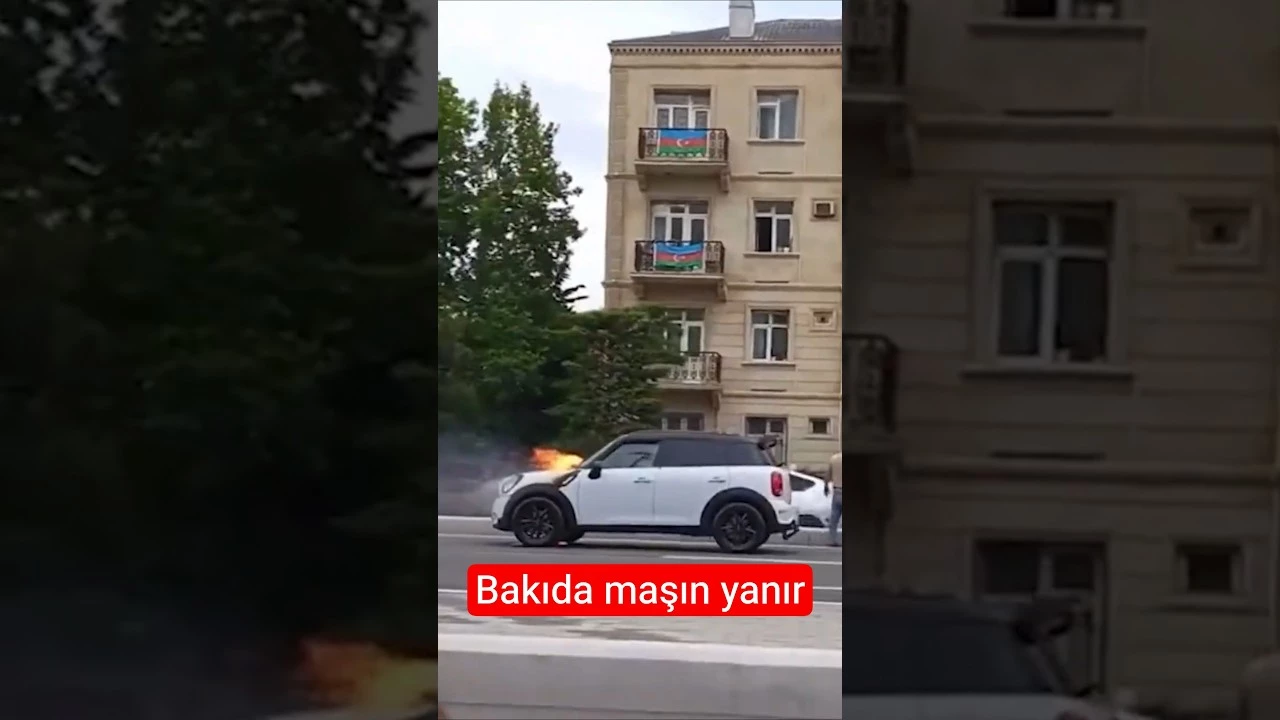 Bakıda avtomobil yandı - Anbaan görüntülər - Baku TV