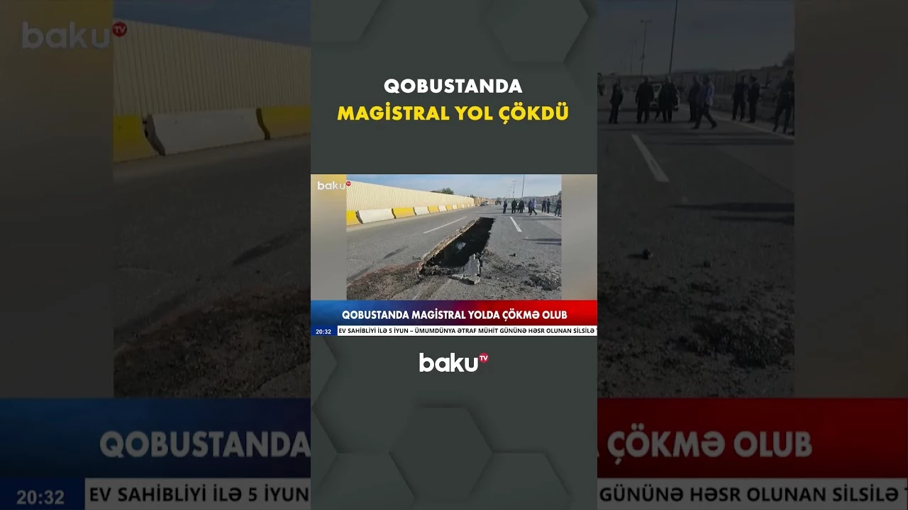 Qobustanda magistral yolda qəfil çökmə oldu - Baku TV