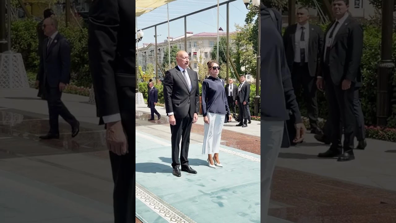 Prezident və xanımı Daşkənddə Heydər Əliyevin memorial kompleksinin önünə gül dəstələri qoydular