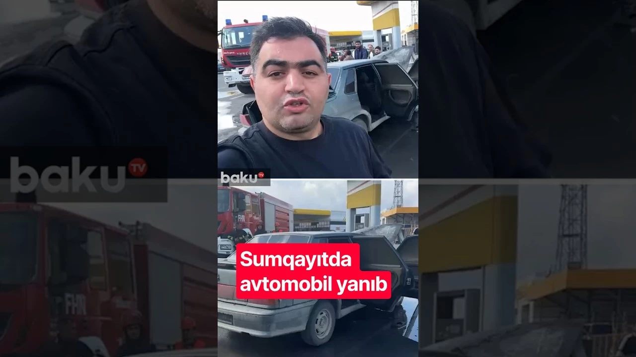 Sumqayıtda yanacaqdoldurma məntəqəsinin qarşısında avtomobil yanıb - Baku TV