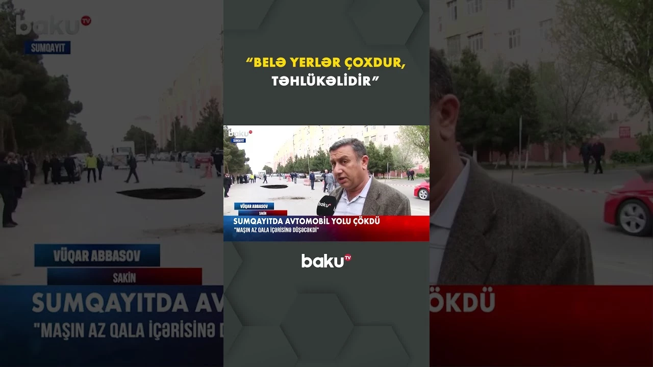 Sumqayıtda avtomobil yolu çökdü - Baku TV