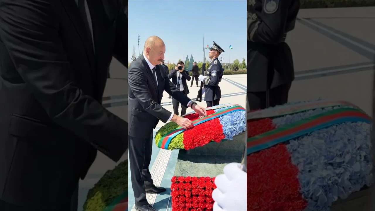 Prezident İlham Əliyev Daşkənddə Müstəqillik abidəsini ziyarət edib - Baku TV