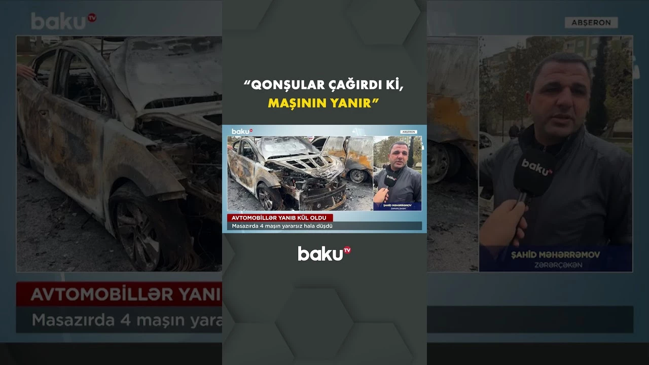 Abşeronda dörd maşın yandı: Avtomobillər necə alova büründü? - Baku TV