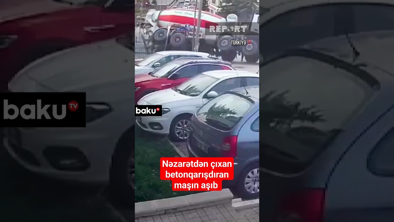 Ankarada sürücünün nəzarətindən çıxan betonqarışdıran maşın aşıb