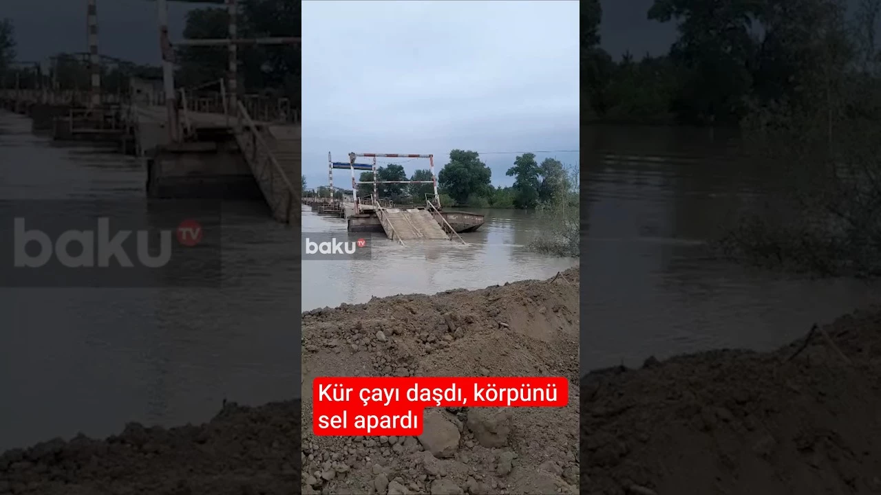 Sabirabadda Kür çayı daşdı, körpünü sel apardı - Baku TV
