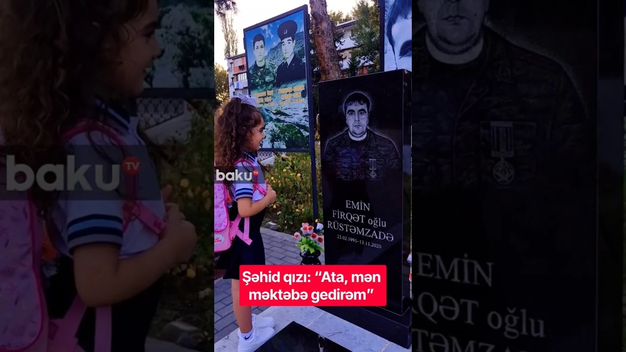 Şəhid Emin Rüstəmzadənin qızı dərs günü atasının məzarını ziyarət etdi - Baku TV